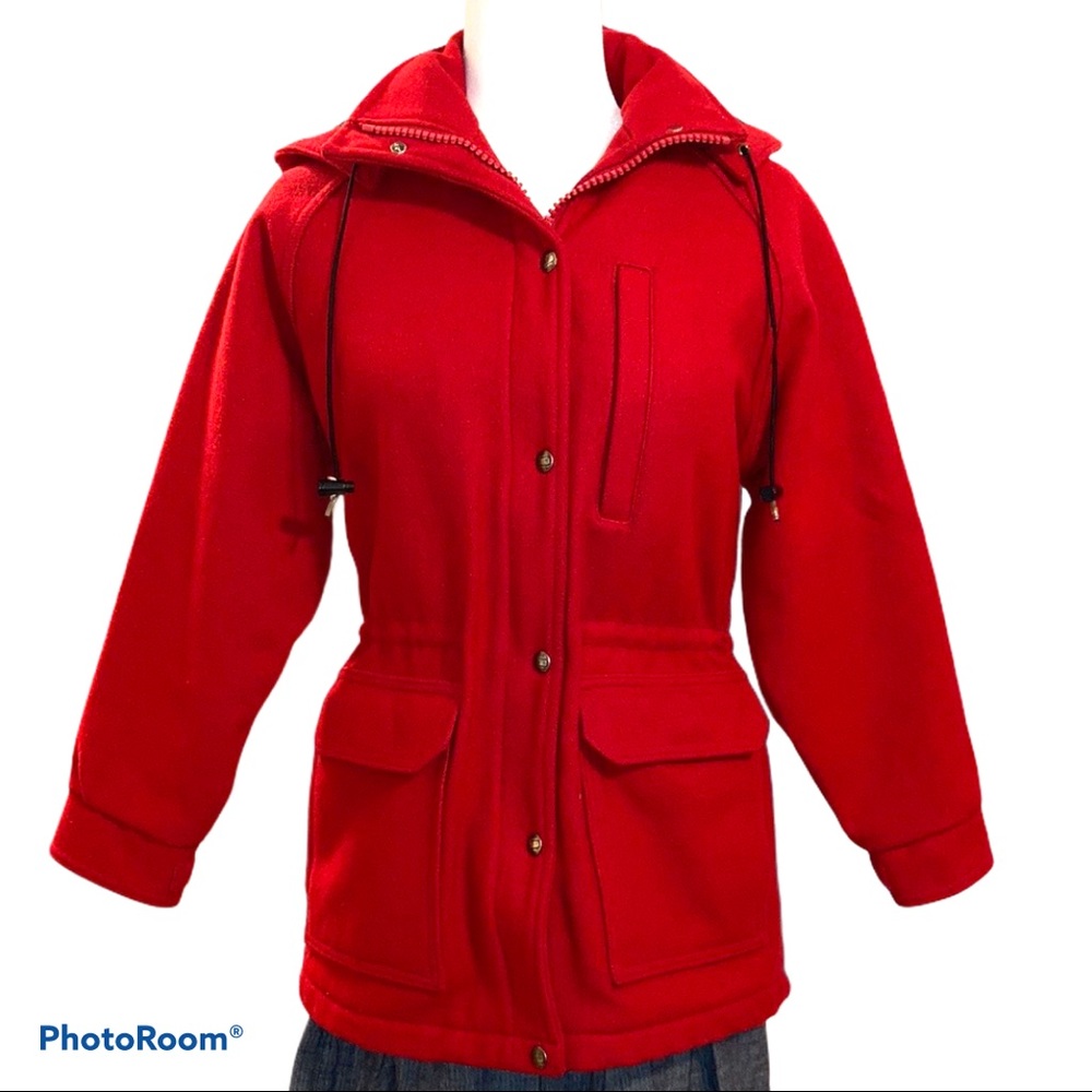 Woolrich Vintage Coat Hood Cinched Waist Parka Jacket Red See Measurements